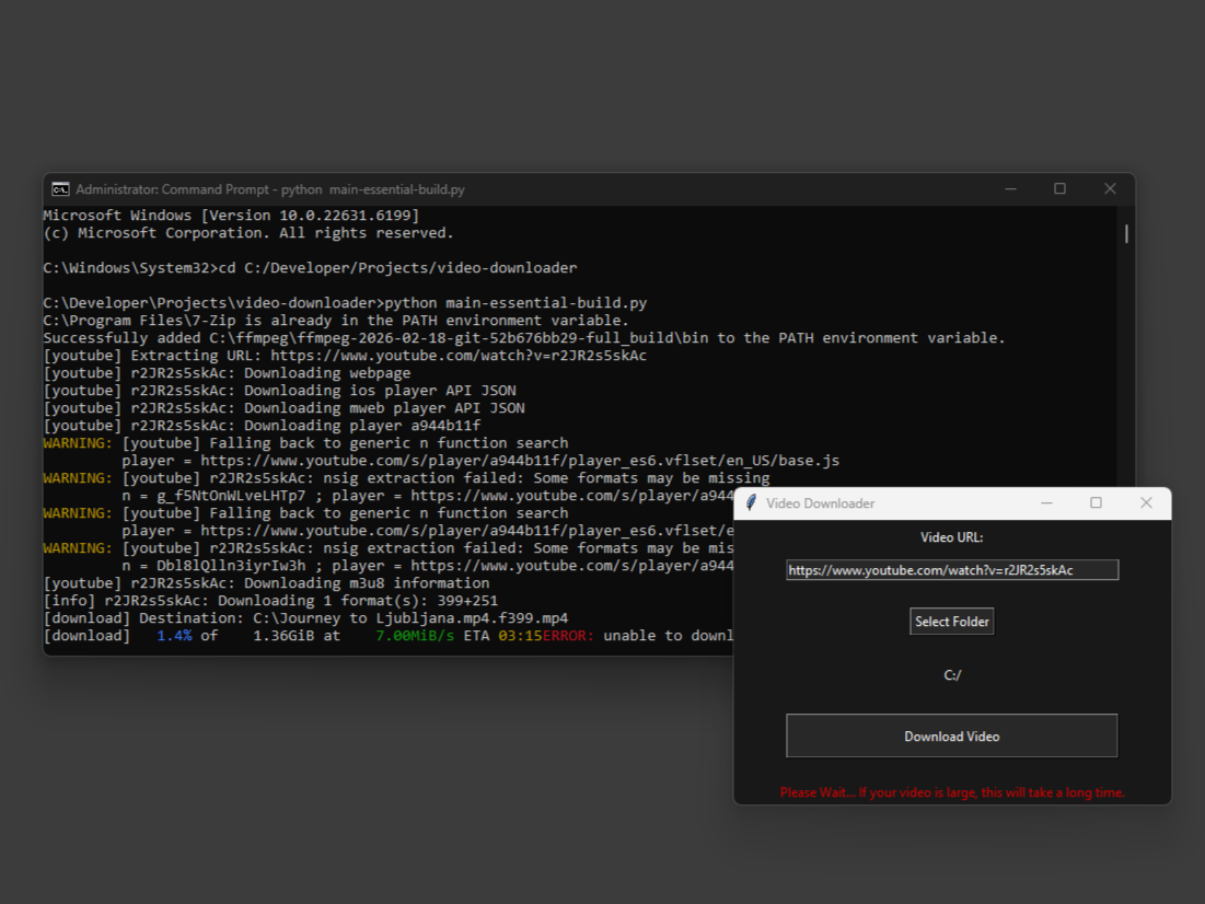 Python Video Downloader terminal and UI